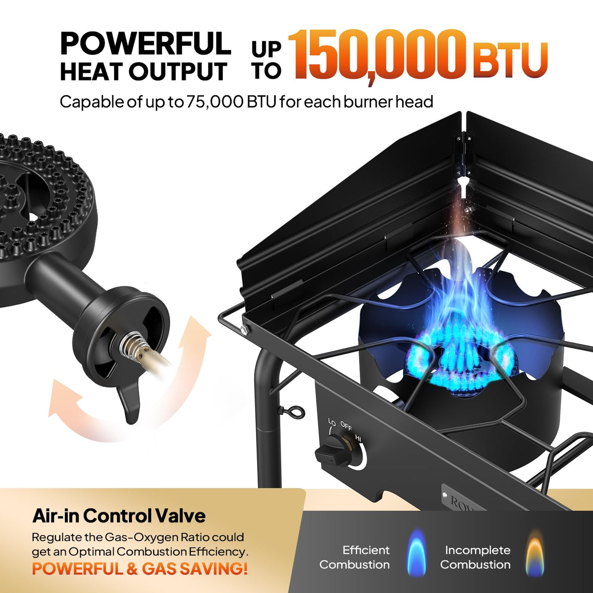2 Burner Portable Propane Gas Stove with Side Shelves K37881
