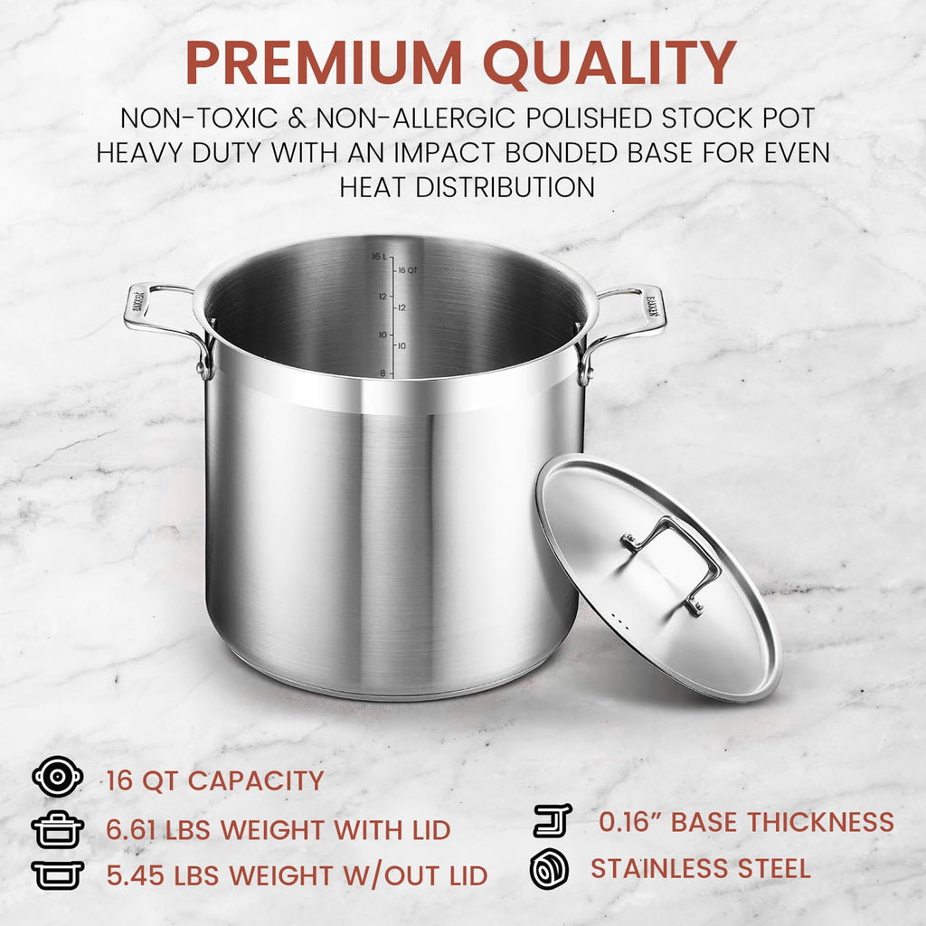 16 Quart Stainless Steel Stockpot with Lid E79809