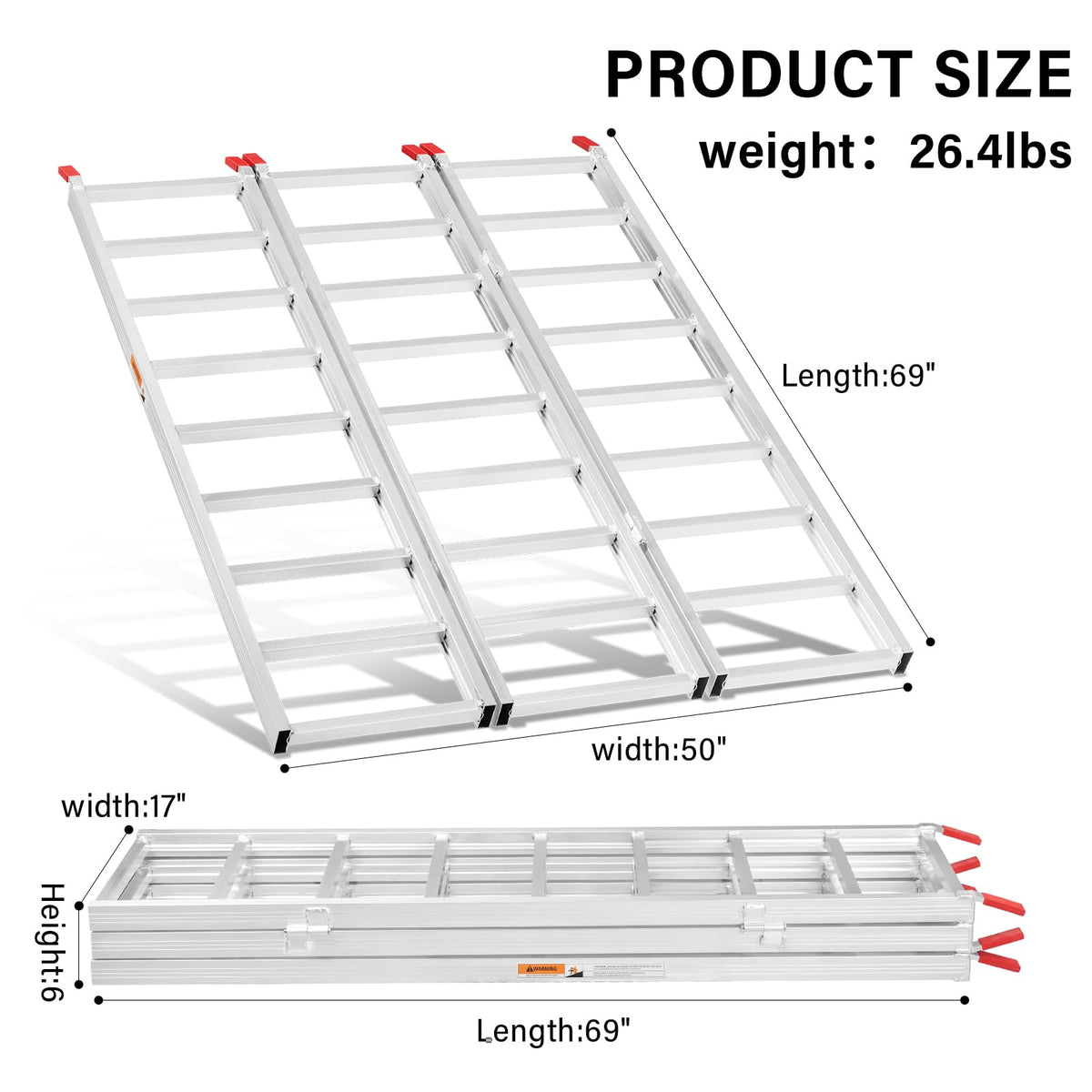 69" L x 50" W Tri-Fold Aluminum ATV Loading Ramp 1500lb Capacity F127265