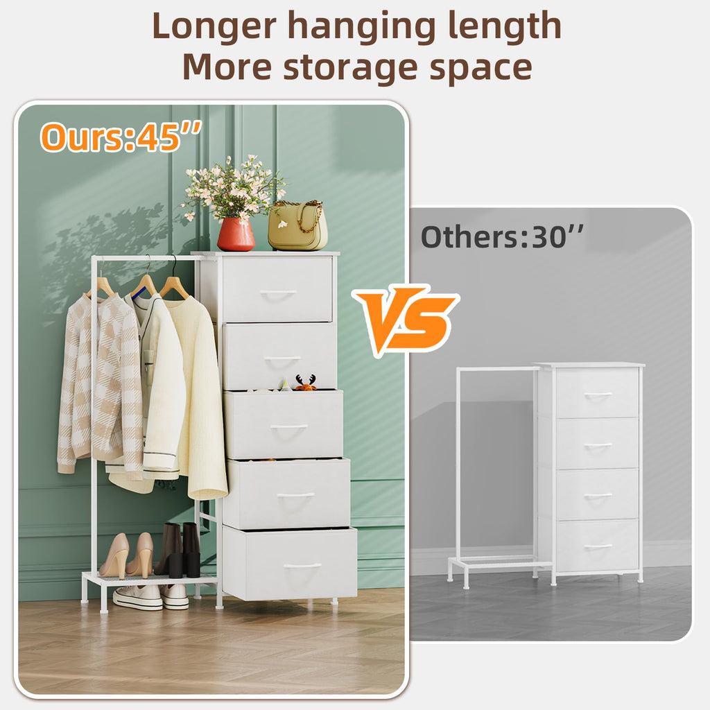 Dresser with Hanging Rack, 5 Drawers I41644