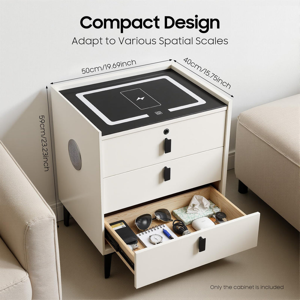 Beige White 3 Drawer Nightstand with Wireless Charging D406913