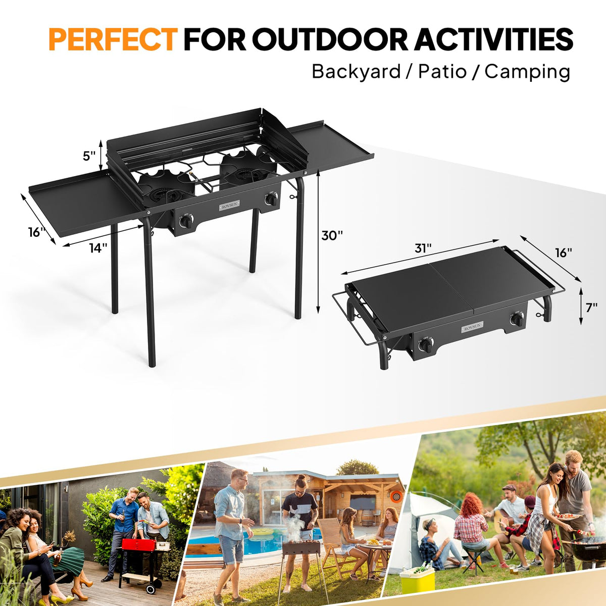 2 Burner Portable Propane Gas Stove with Side Shelves K37881