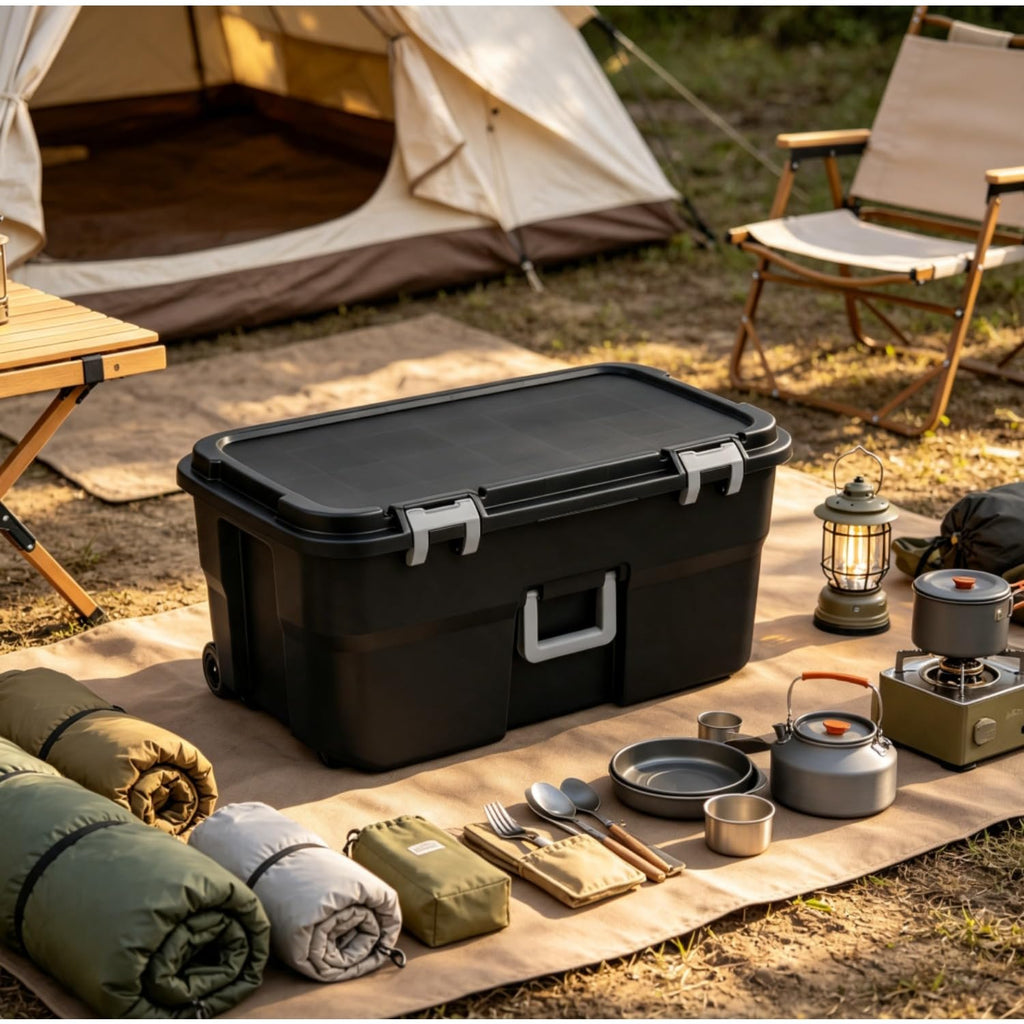 Black Lockable Wheeled Plastic Storage Footlocker V2861