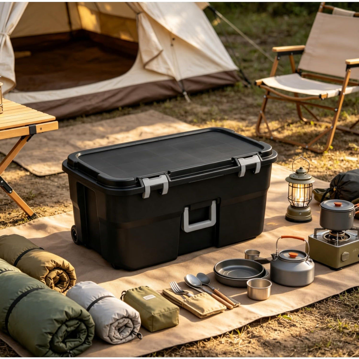 Black Lockable Wheeled Plastic Storage Footlocker V2861