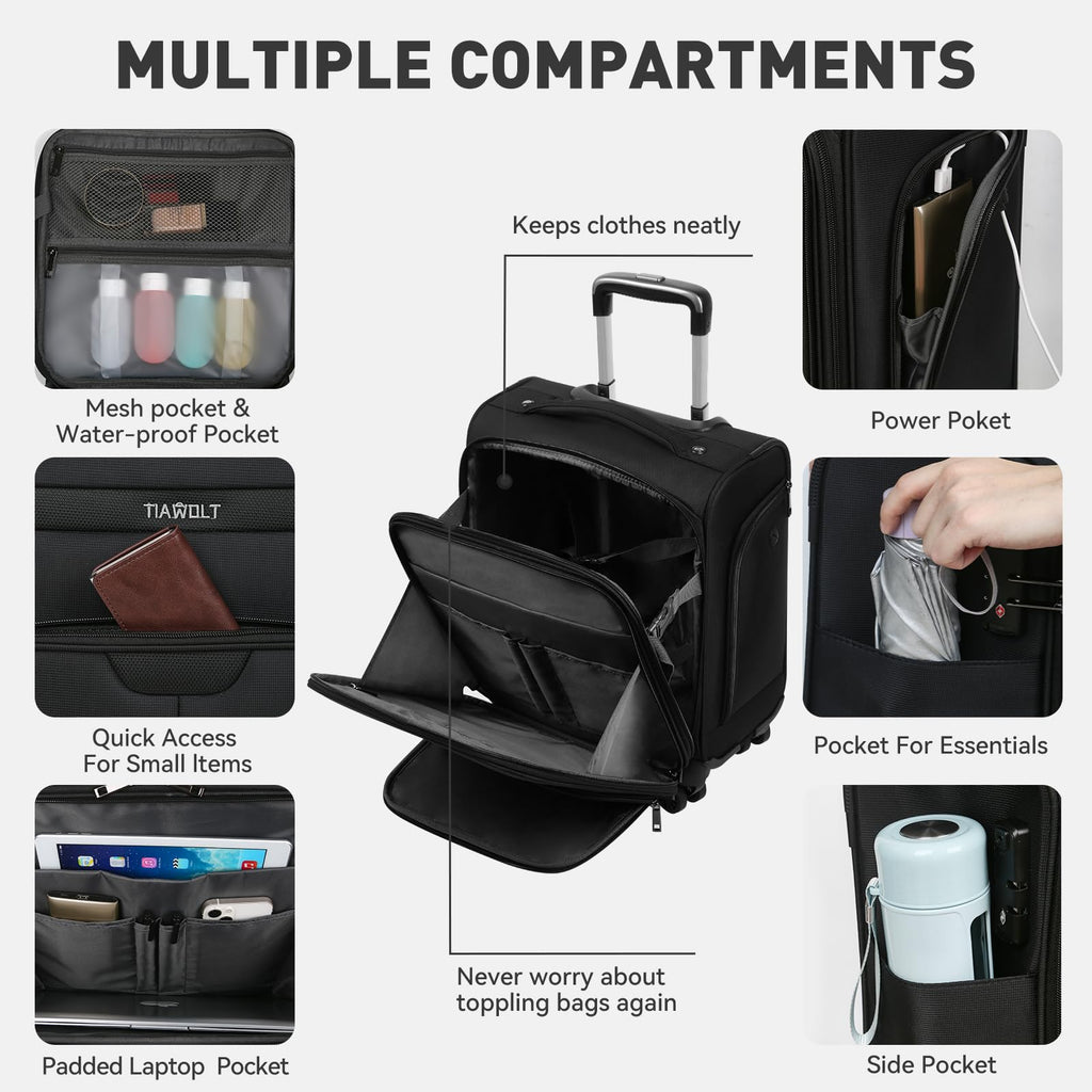 16 Inch Underseat Carry on Luggage with Wheels Black F3587