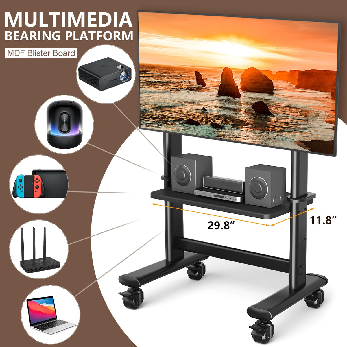 Mobile TV Cart Rolling TV Stand with Wheels for 55-120" TVs R1141