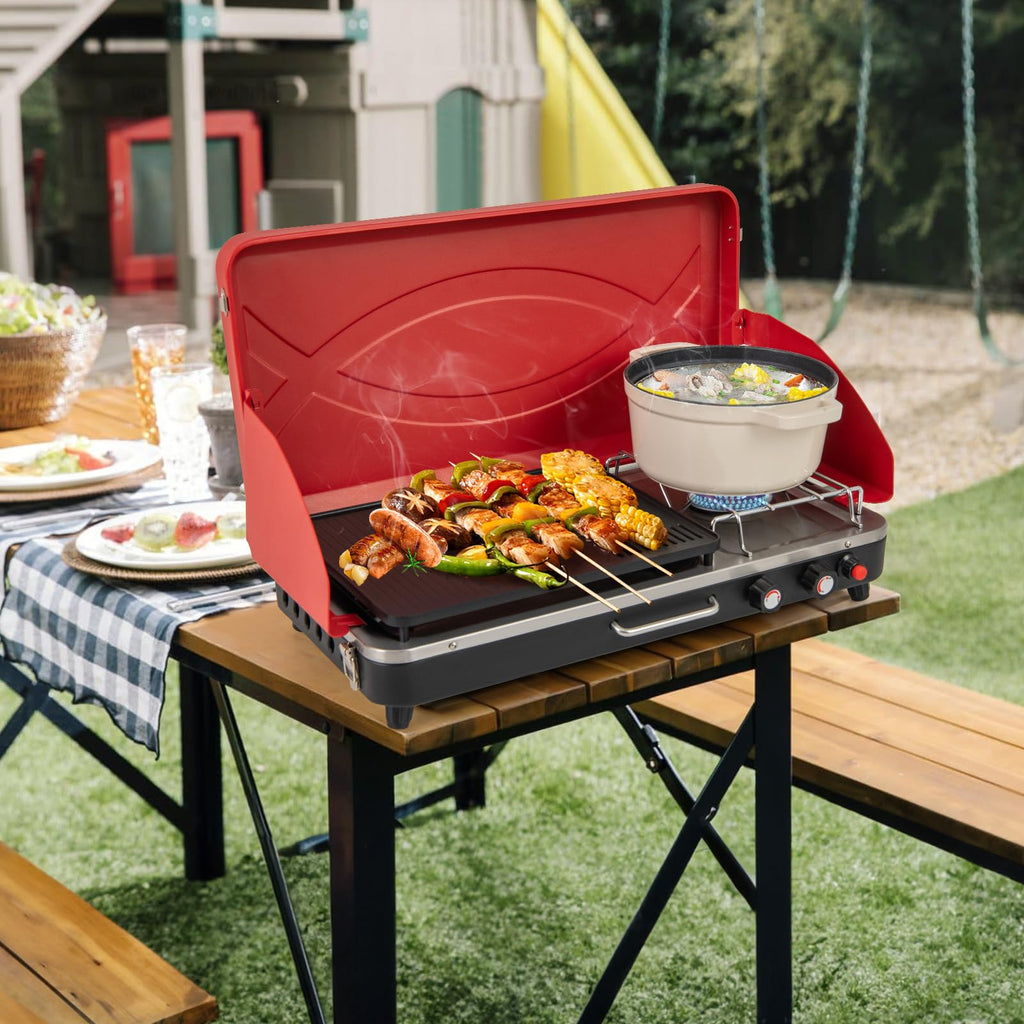 2-Burner Portable Gas Camping Stove with Detachable Legs J56482