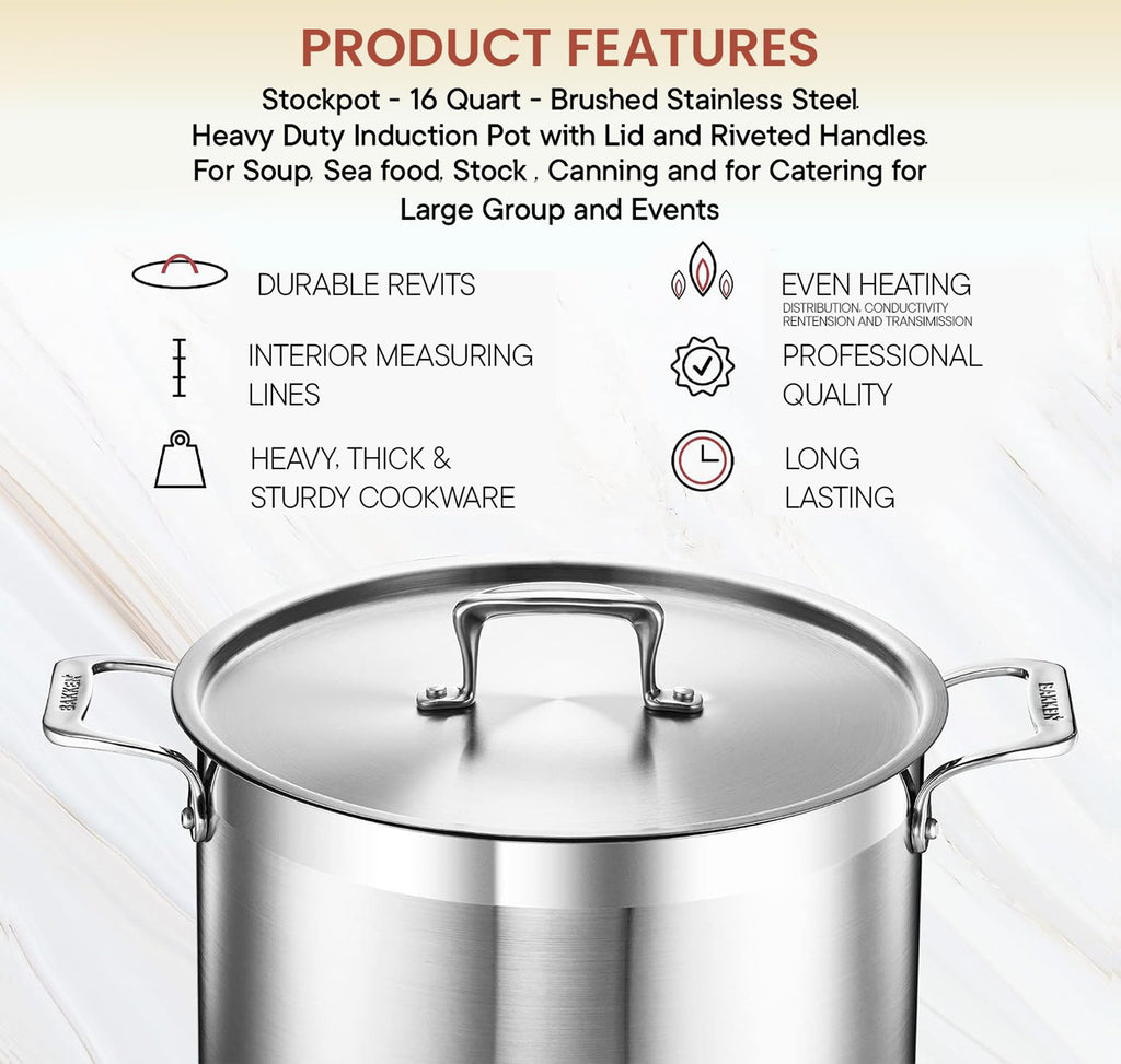 16 Quart Stainless Steel Stockpot with Lid E79809