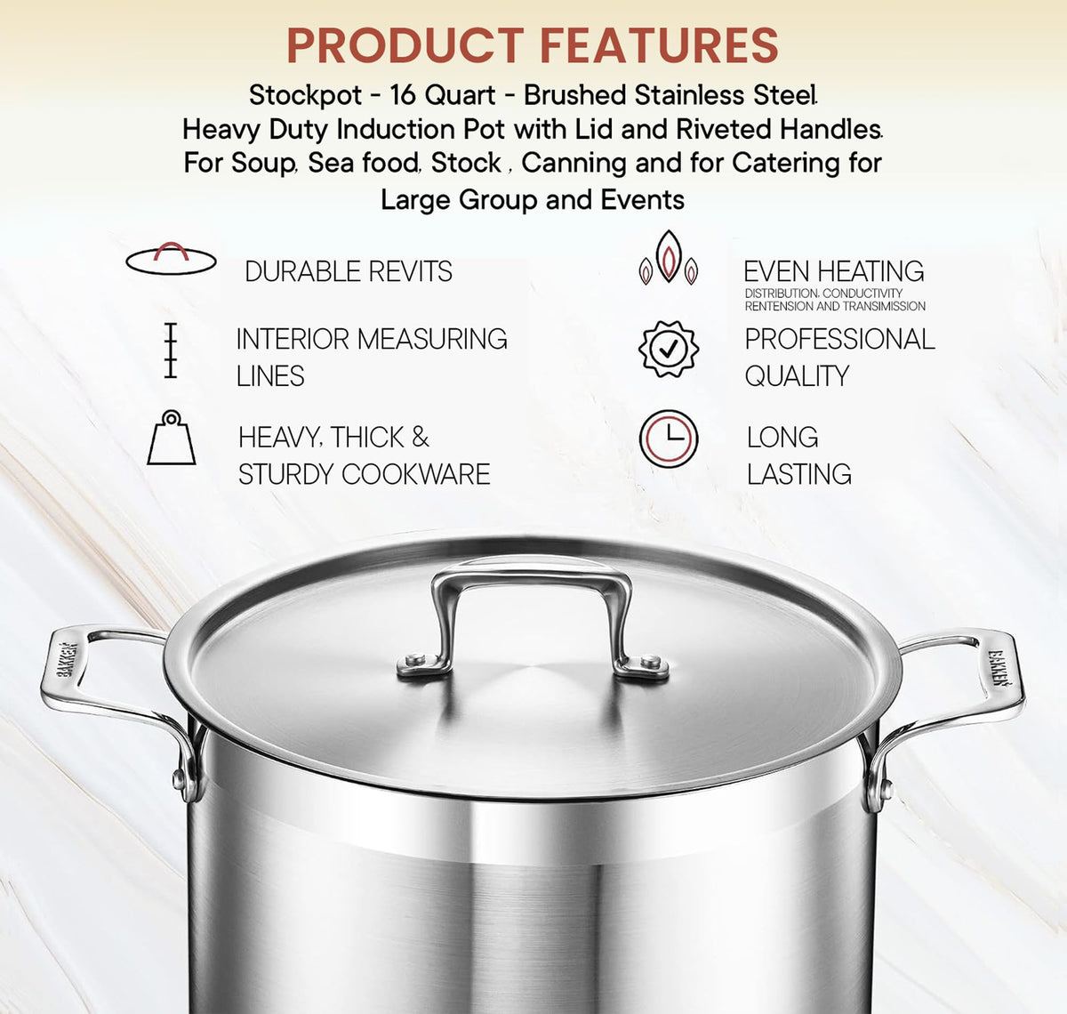 16 Quart Stainless Steel Stockpot with Lid E79809