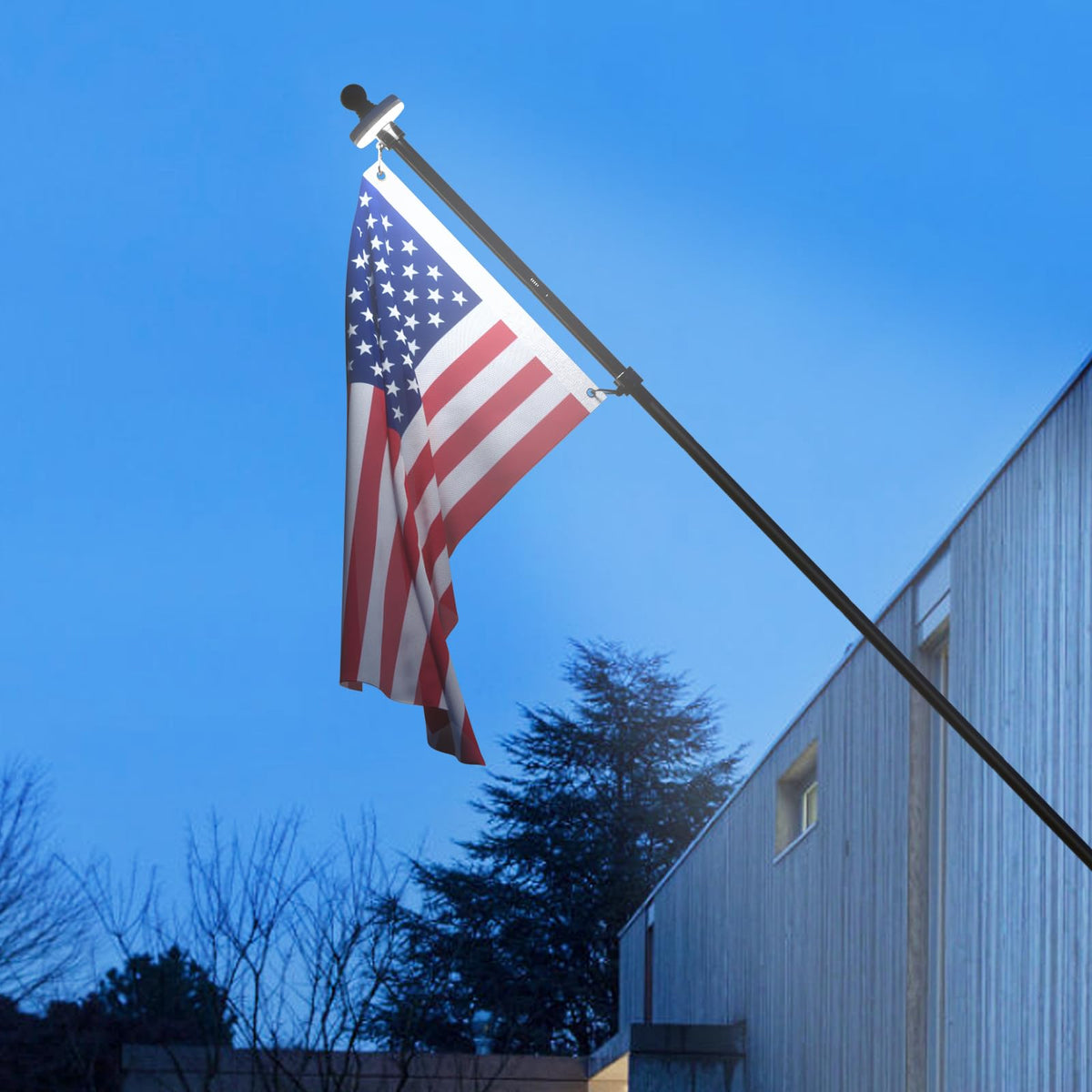 5FT Black Stainless Steel Flag Pole Kit with Solar Light and American Flag I718018