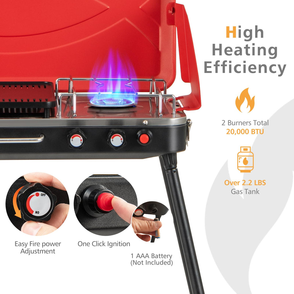 2-Burner Portable Gas Camping Stove with Detachable Legs J56482