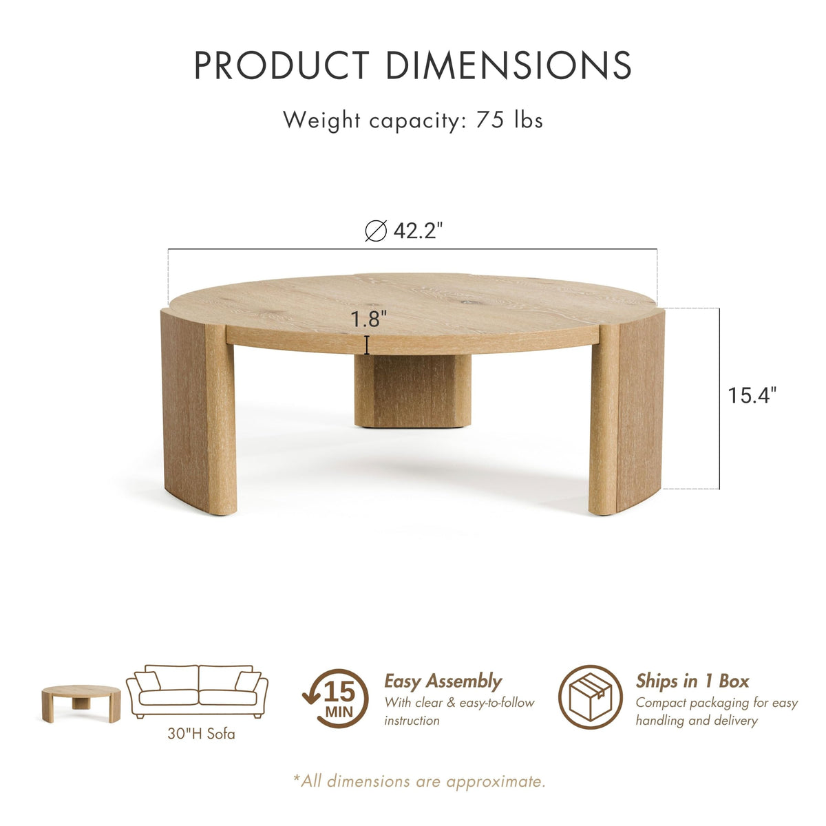 42” Round Oak Finish Wood Coffee Table X722964