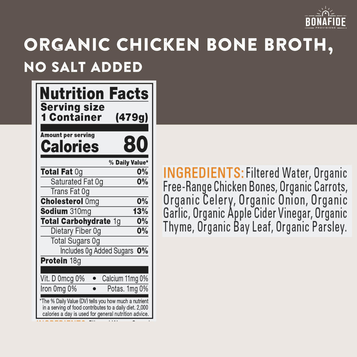 Organic Chicken Bone Broth No Salt Added 16.9oz 6 Pack R582128