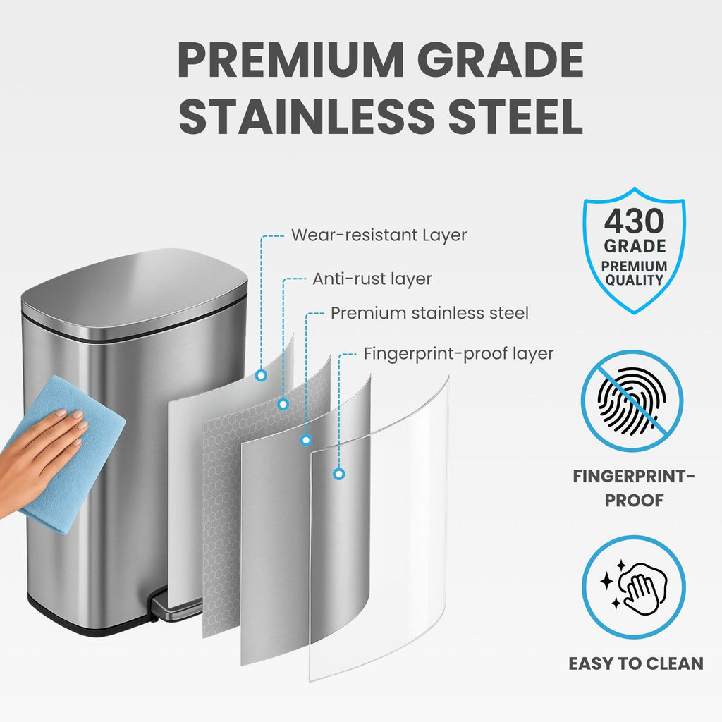 13.2 Gallon Stainless Steel Step Trash Can with Lid M712960