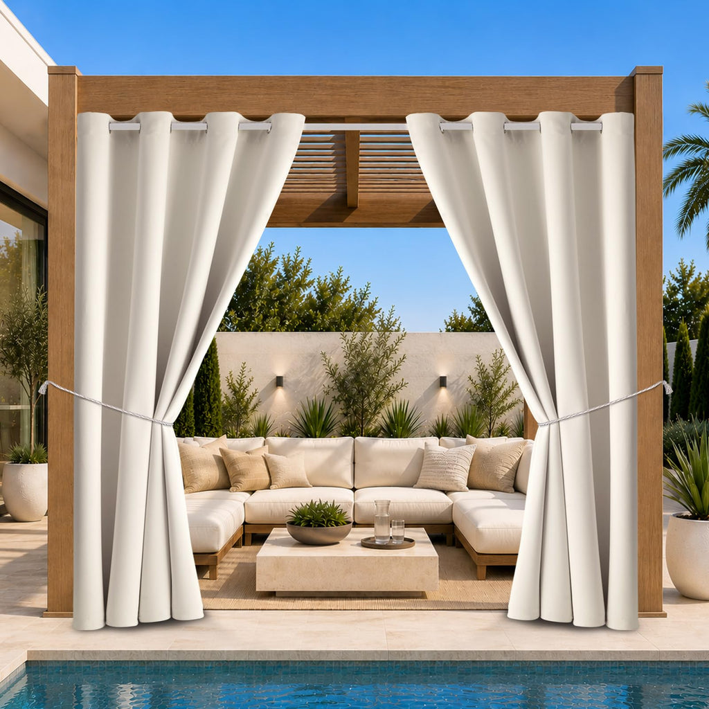 W52 x L108 Weather-resistant Grommet Top Curtains (2 Panels) T970