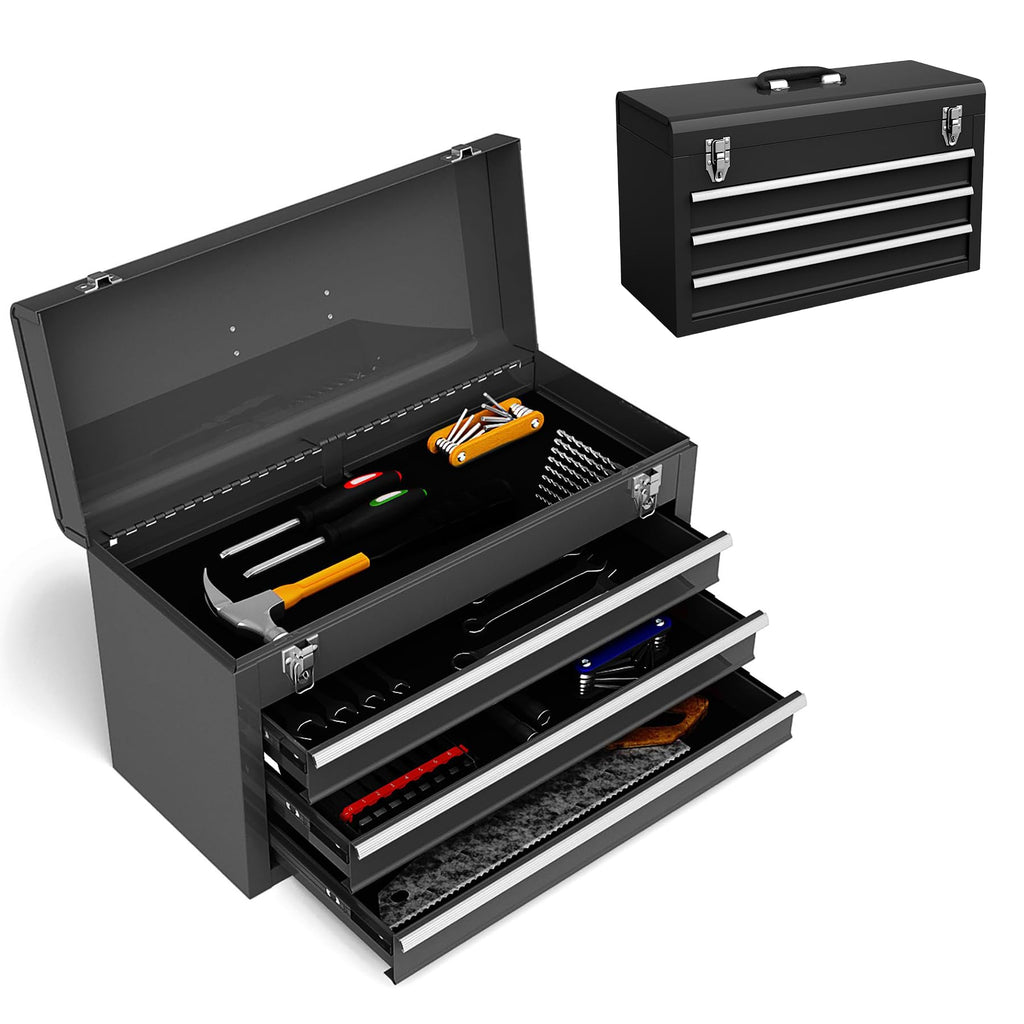 Portable Metal 3 Drawer Lockable Tool Box X18796