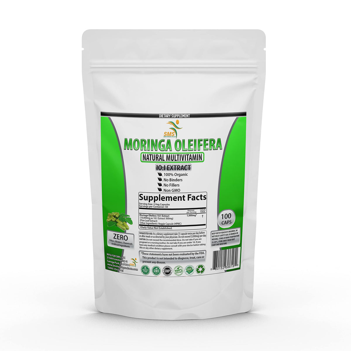Moringa Oleifera 100 Veggie Capsules 1000mg Leaf Powder W65388