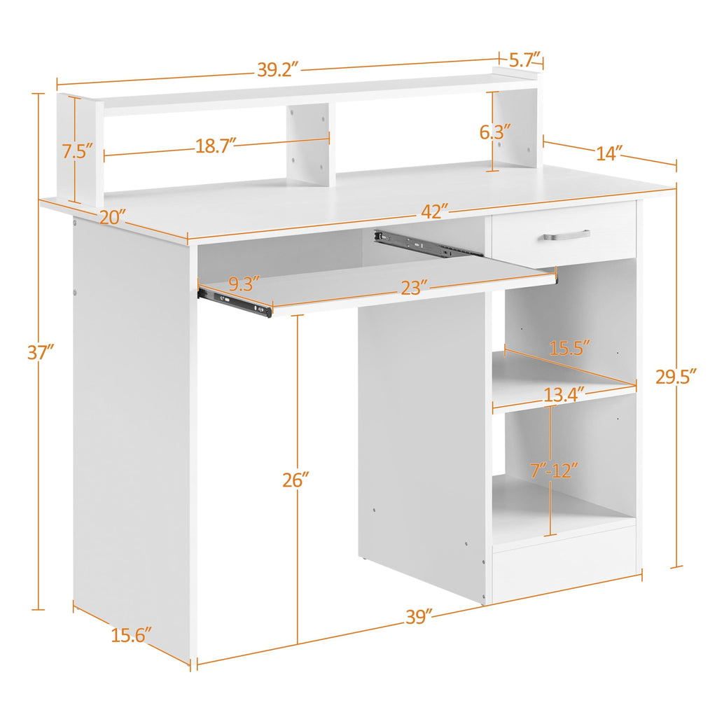 White Computer Desk with Keyboard Tray, Drawers, and Shelves X433
