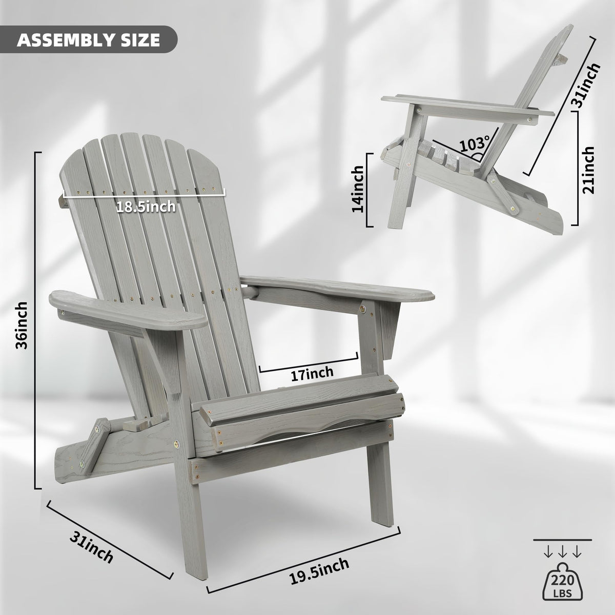 Wood Folding Adirondack Chair Set of 2 Solid Cedar L4082
