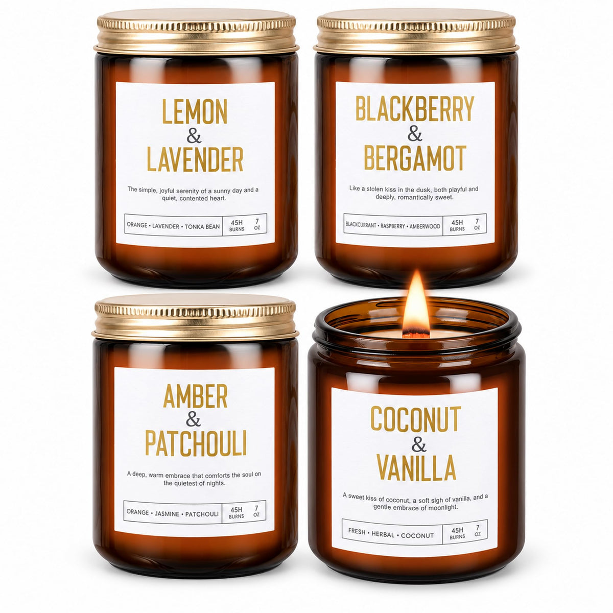 4 Pack Scented Candle Set with Wooden Wick W948
