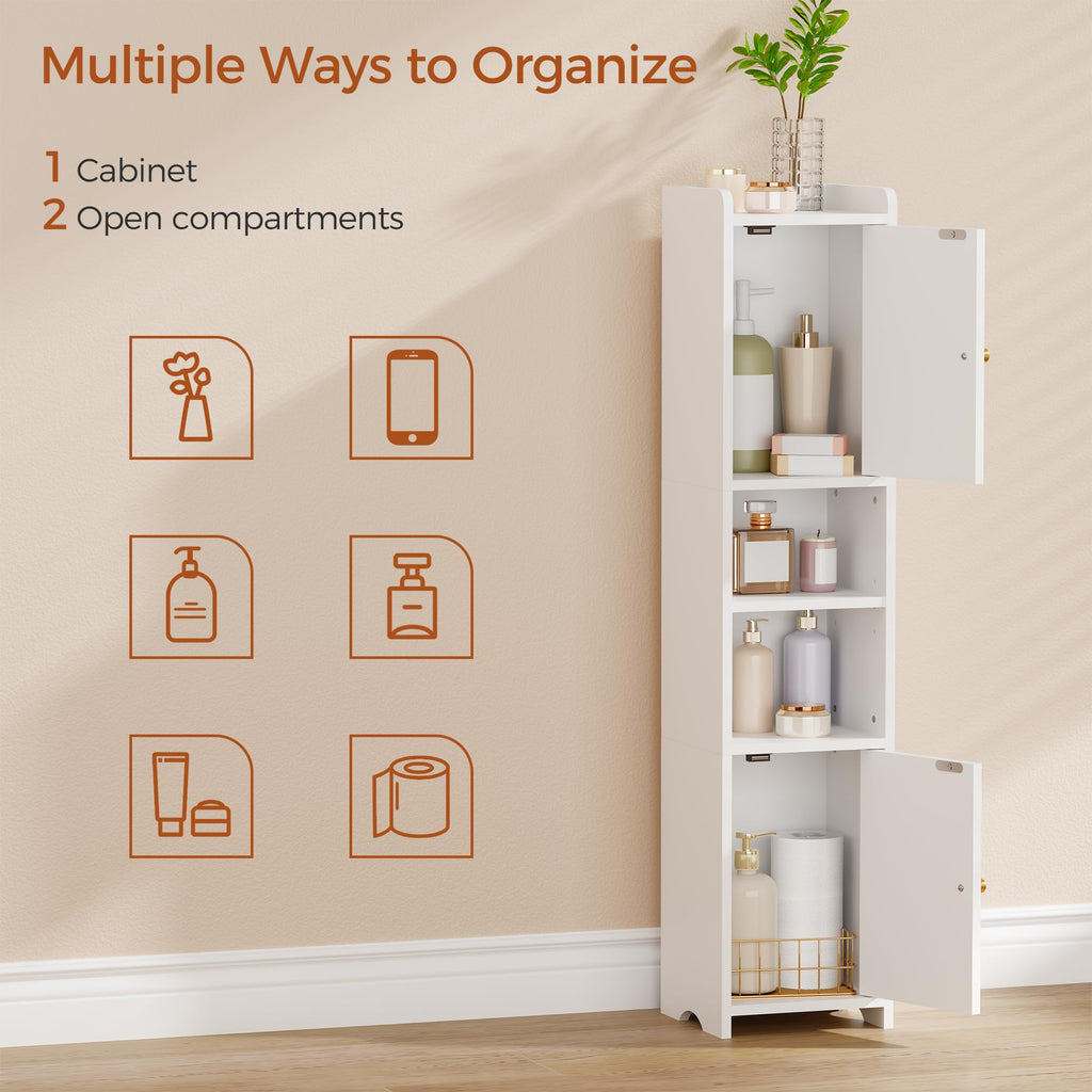 Slim Bathroom Storage Cabinet with 2 Doors and Adjustable Shelf V905