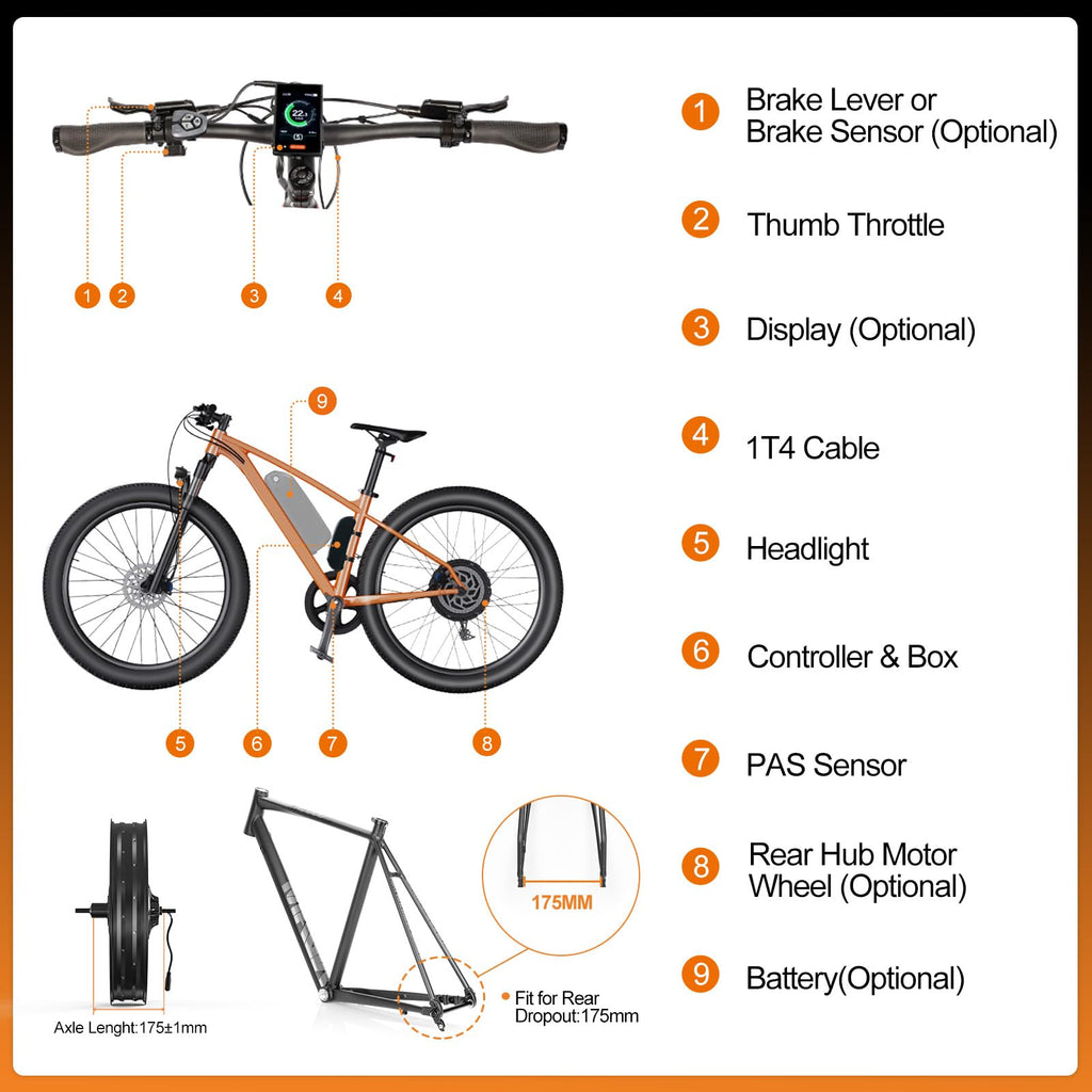48V 1000W Ebike Conversion Kit with TFT Display and Battery F90620