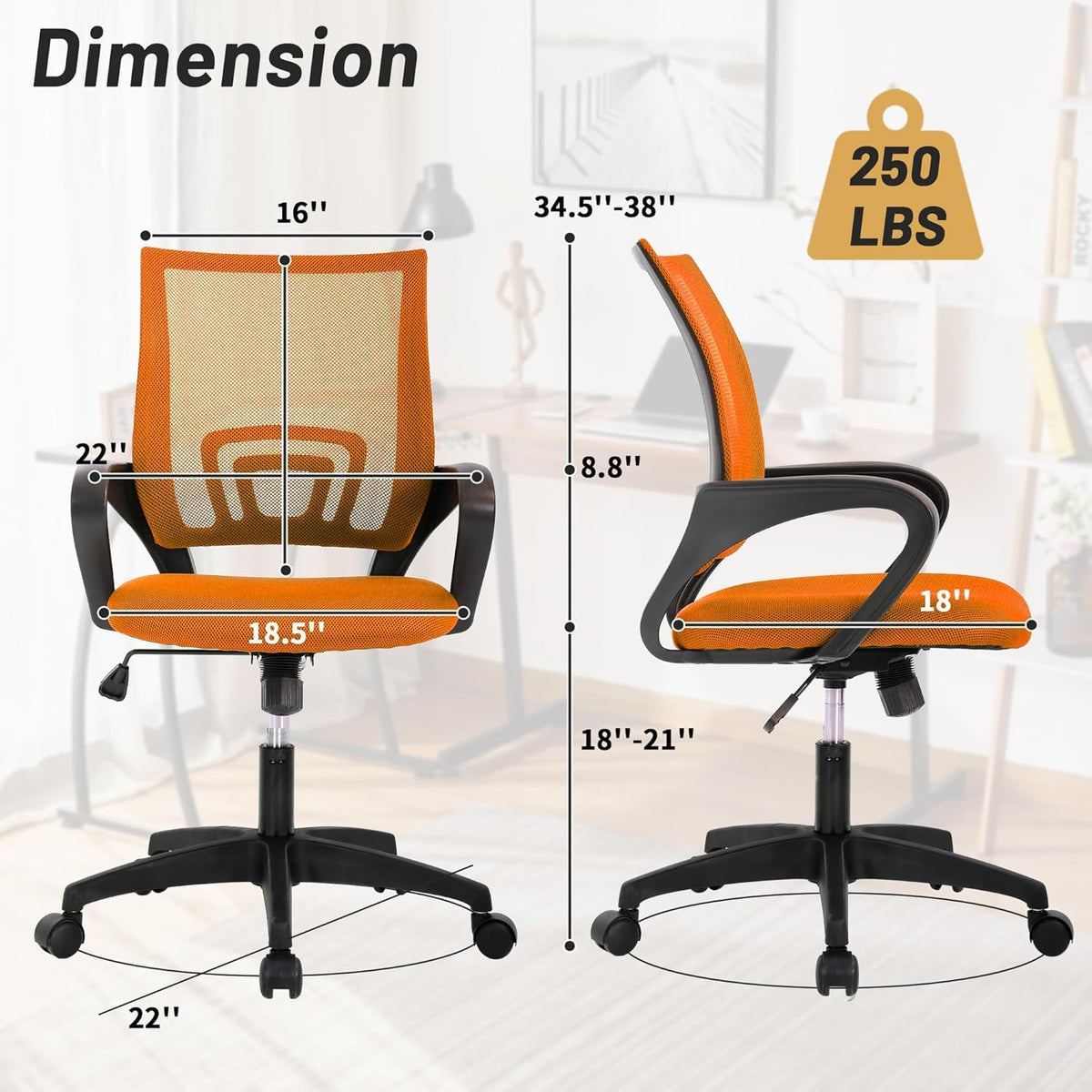 Orange Ergonomic Mesh Office Chair with Lumbar Support U19959