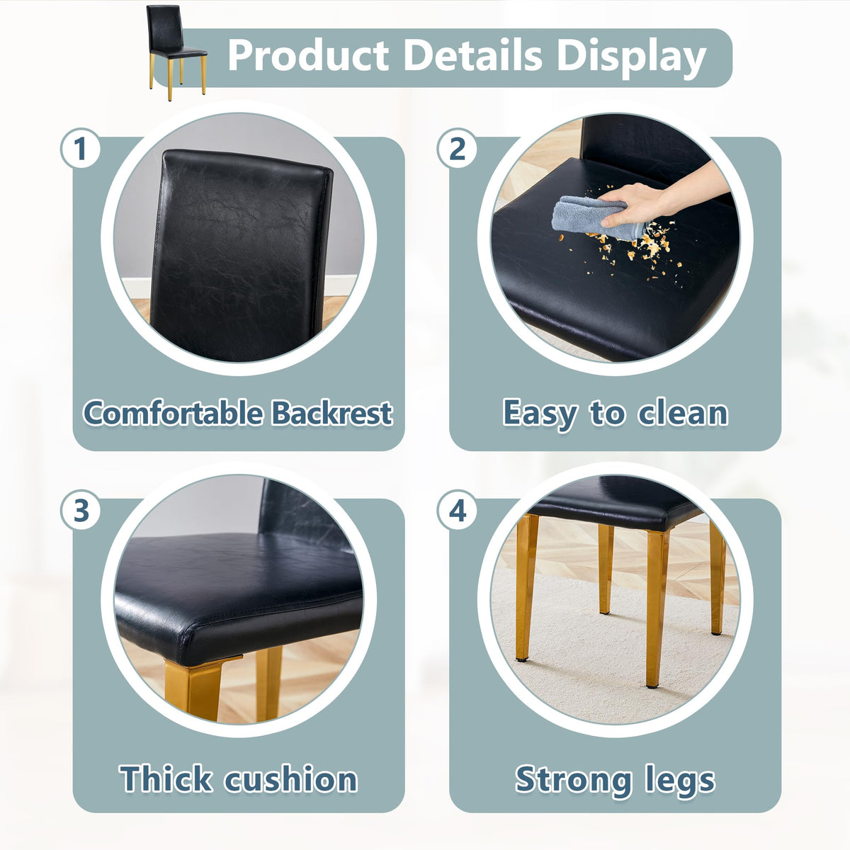 Black Gold Upholstered Dining Chairs Set of 4 I4020