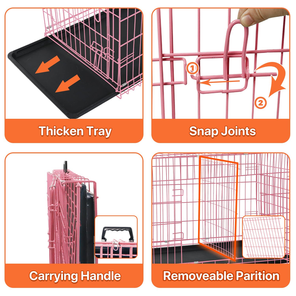 Folding Metal Dog Crate with Tray & Divider E67073