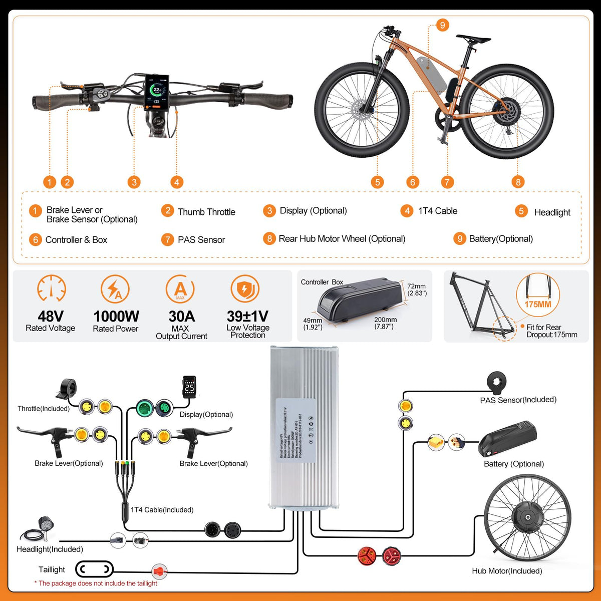 48V 1000W Ebike Conversion Kit with TFT Display and Battery F90620