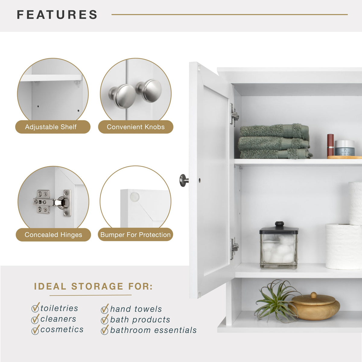 White Wall Mounted Medicine Cabinet Organizer K829