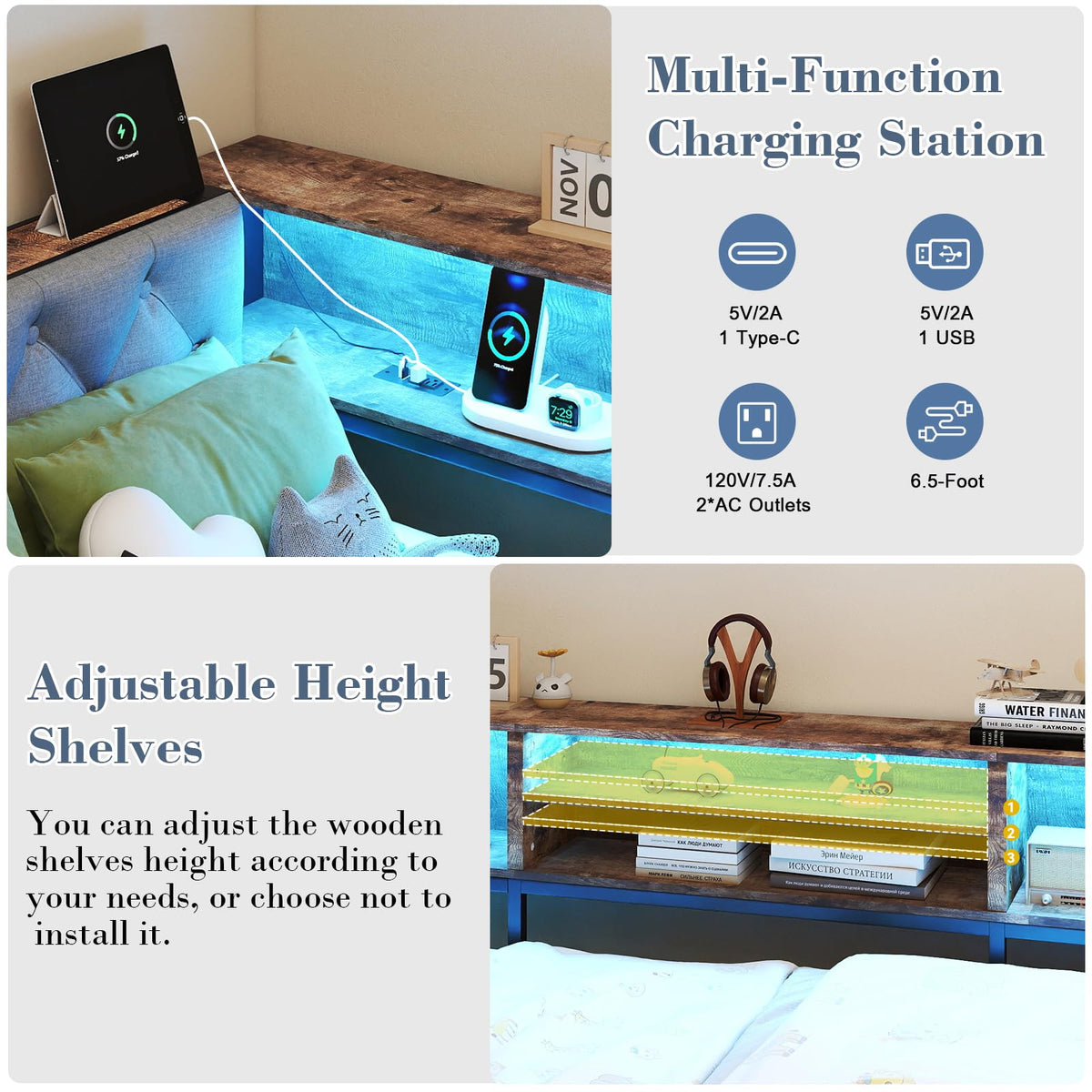 Twin Size Corner Bed Frame with Storage and Headboard O695405