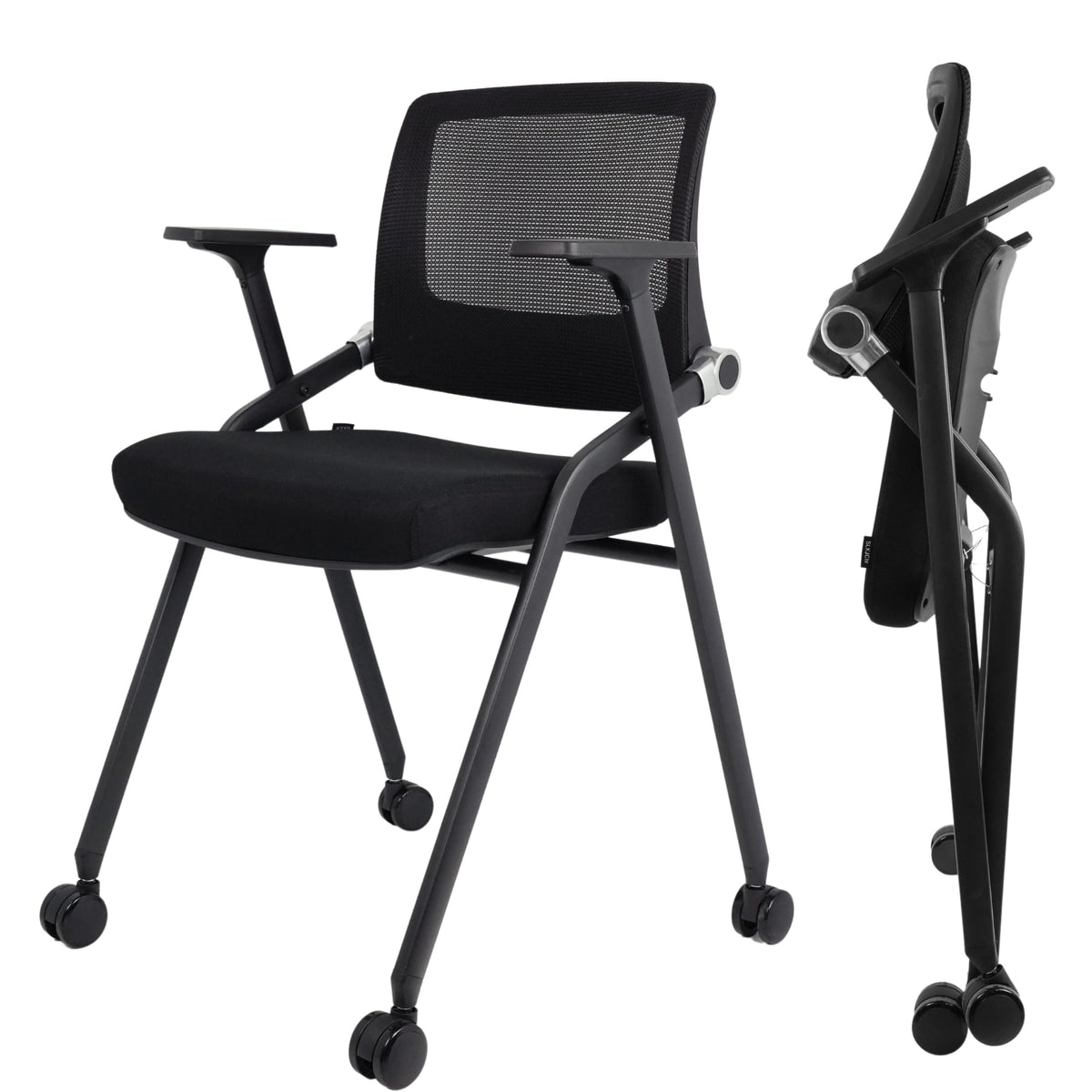 2 Pack Black Mesh Folding Office Chairs with Wheels X242208