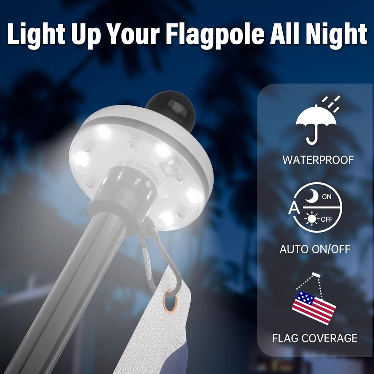5FT Black Stainless Steel Flag Pole Kit with Solar Light and American Flag I718018