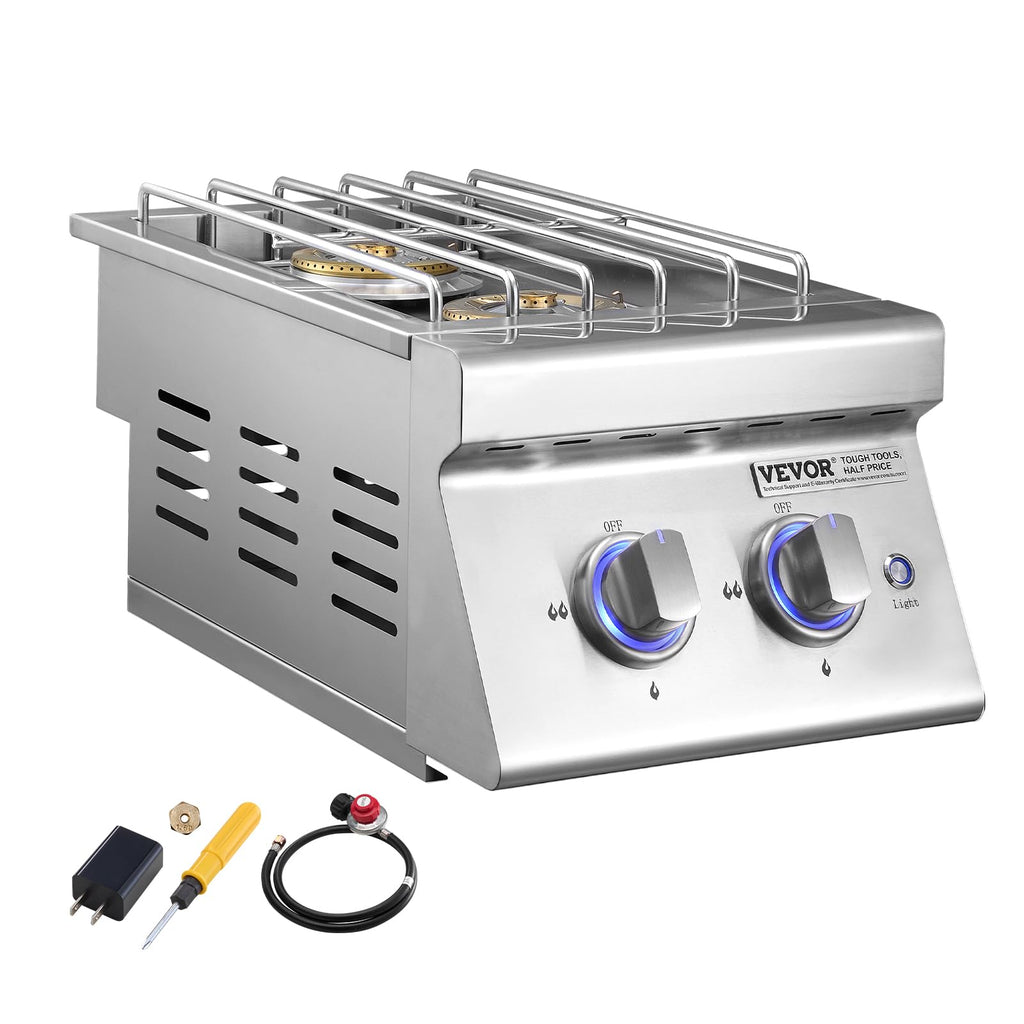 Double Side Burners, 2 x 17,000BTU Liquid Propane, Convertible to Natural Gas, 304 Stainless Steel Built-in U8566