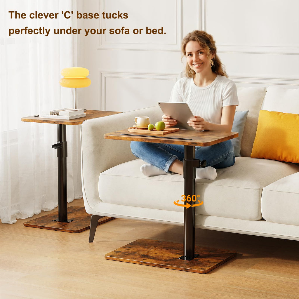 Height Adjustable Swivel C Shaped Side Table Set of 2 P7090