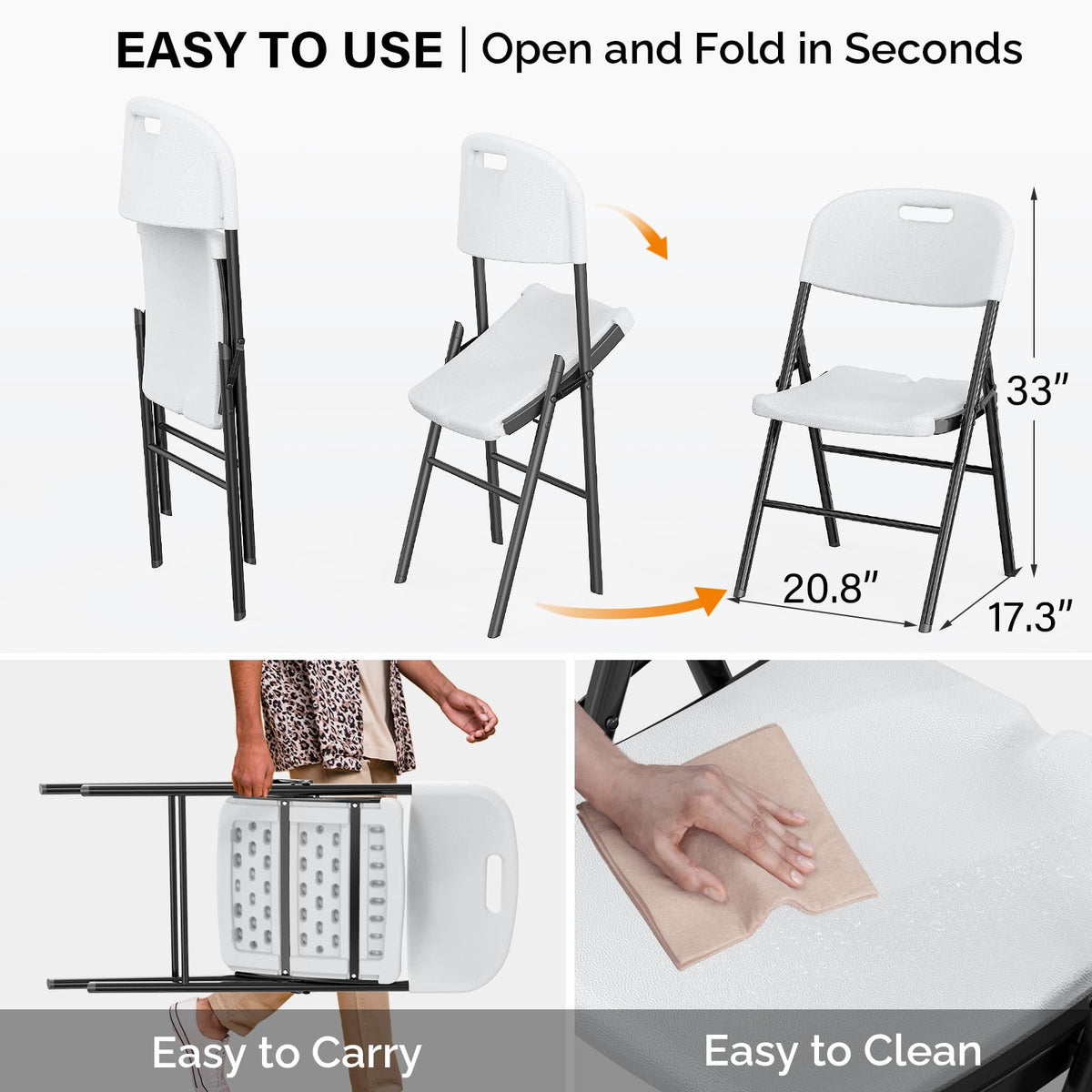 White 10 Pack HDPE Folding Chairs with Steel Frame R571236