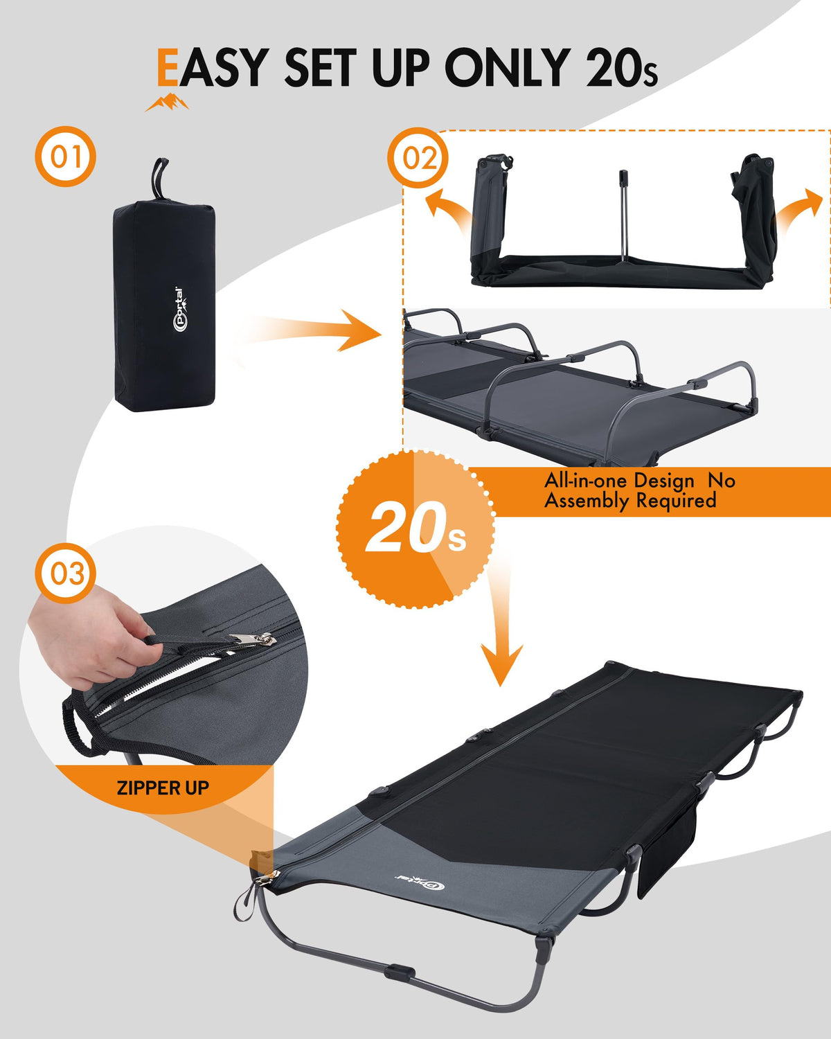Ultra-Light 7.1 lbs Foldable Camping Cot with Side Pocket F233567