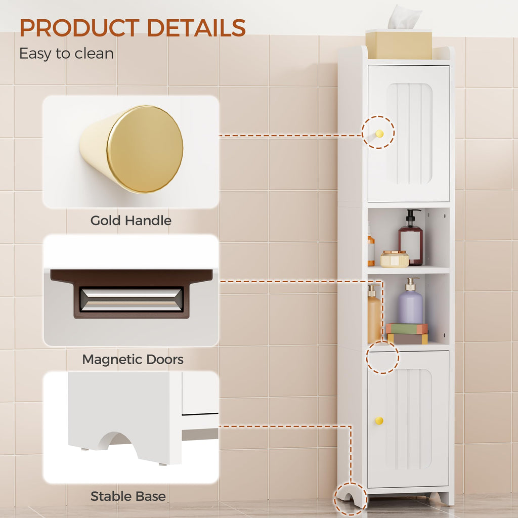 Slim Bathroom Storage Cabinet with 2 Doors and Adjustable Shelf V905