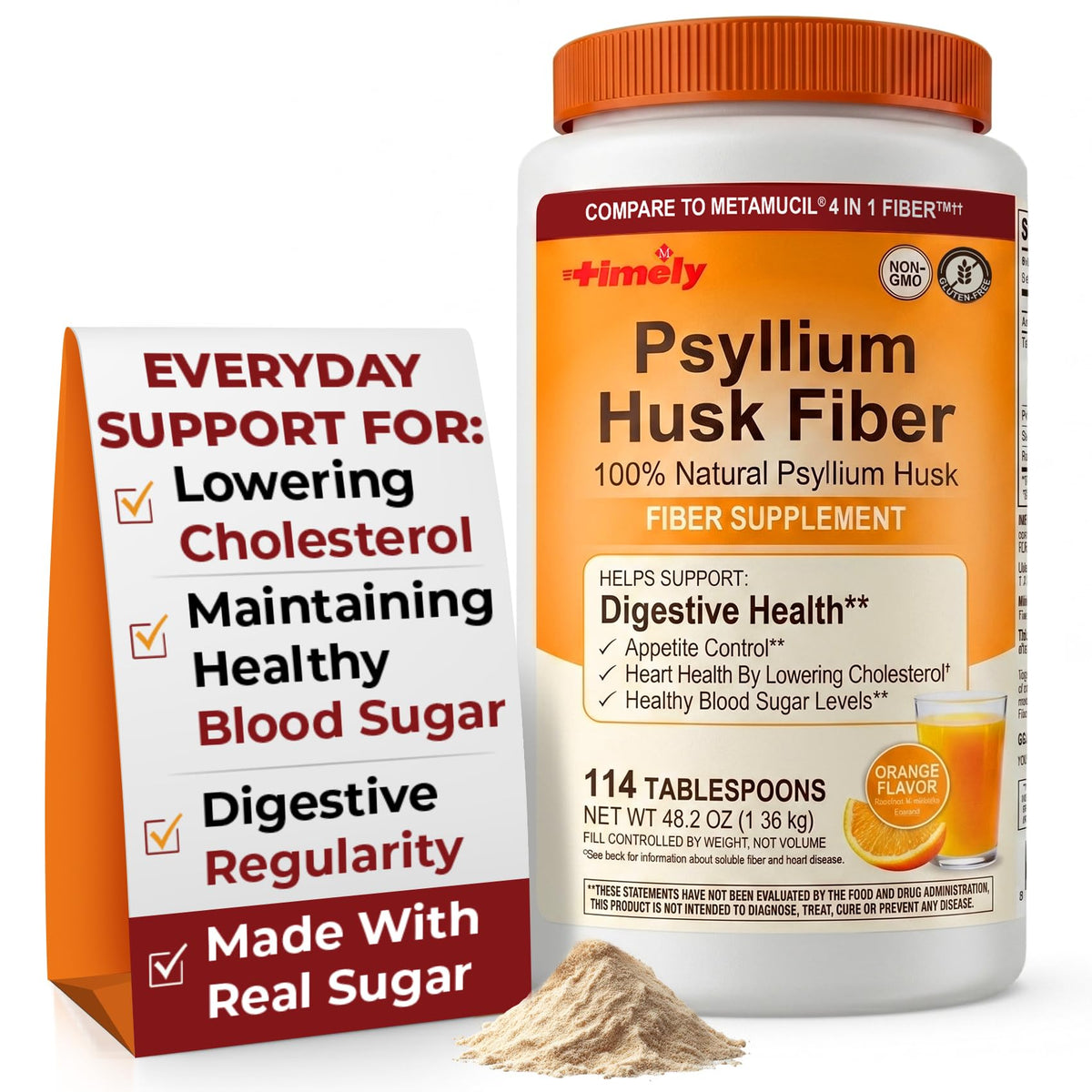 Psyllium Husk Powder Fiber Supplement Orange Flavor 48.2 oz S366406