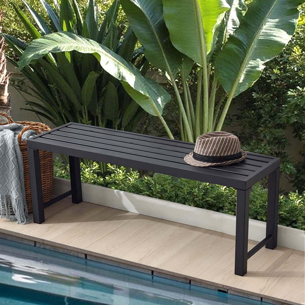 Black Set of 2 Metal Outdoor Backless Bench Y416