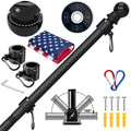 5FT Black Stainless Steel Flag Pole Kit with Solar Light and American Flag I718018