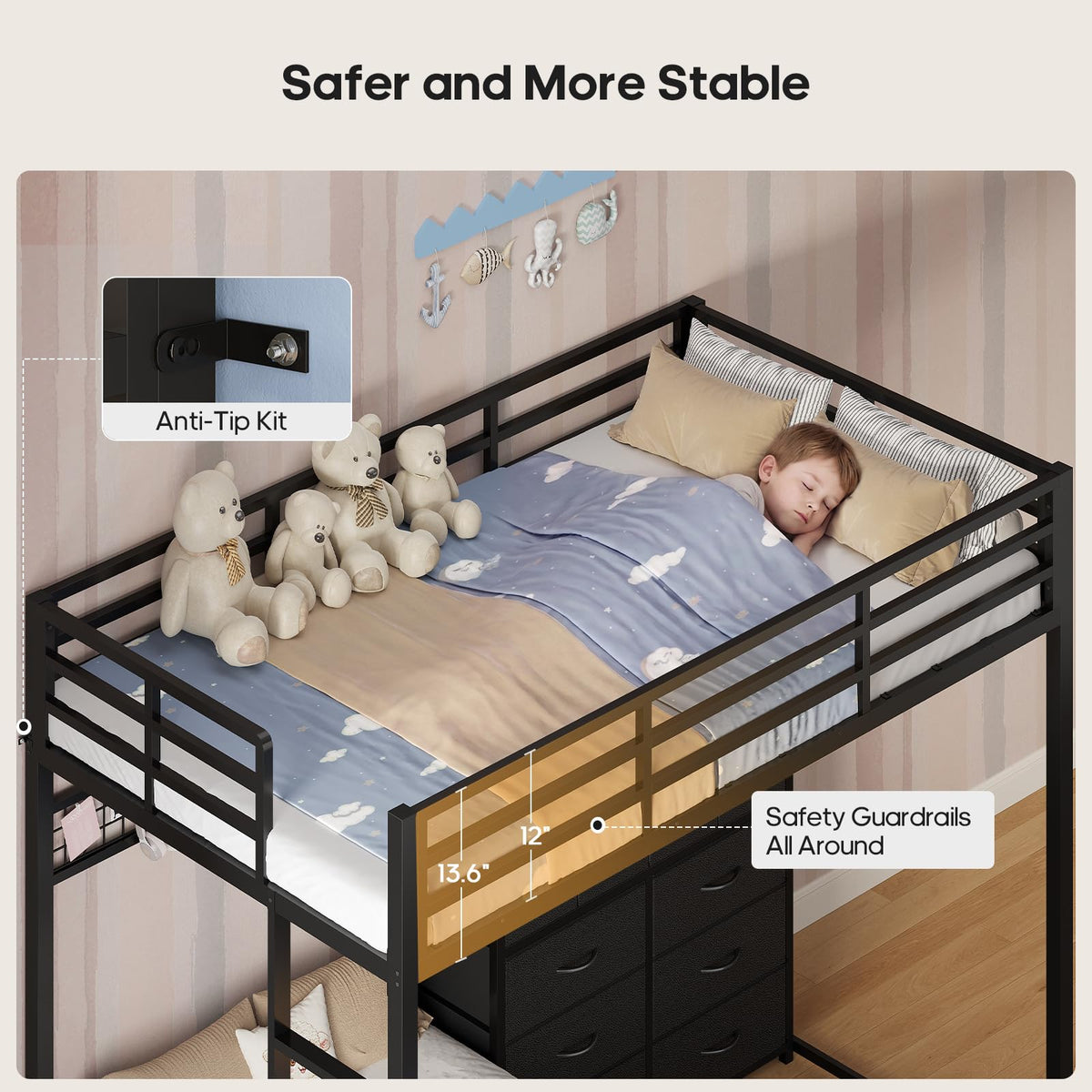 Black Twin Over Twin Bunk Bed with Storage Drawers & Bookshelf H359