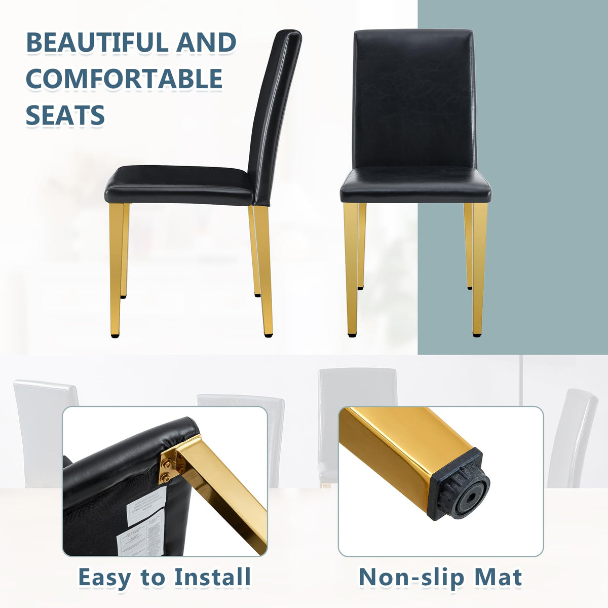 Black Gold Upholstered Dining Chairs Set of 4 I4020