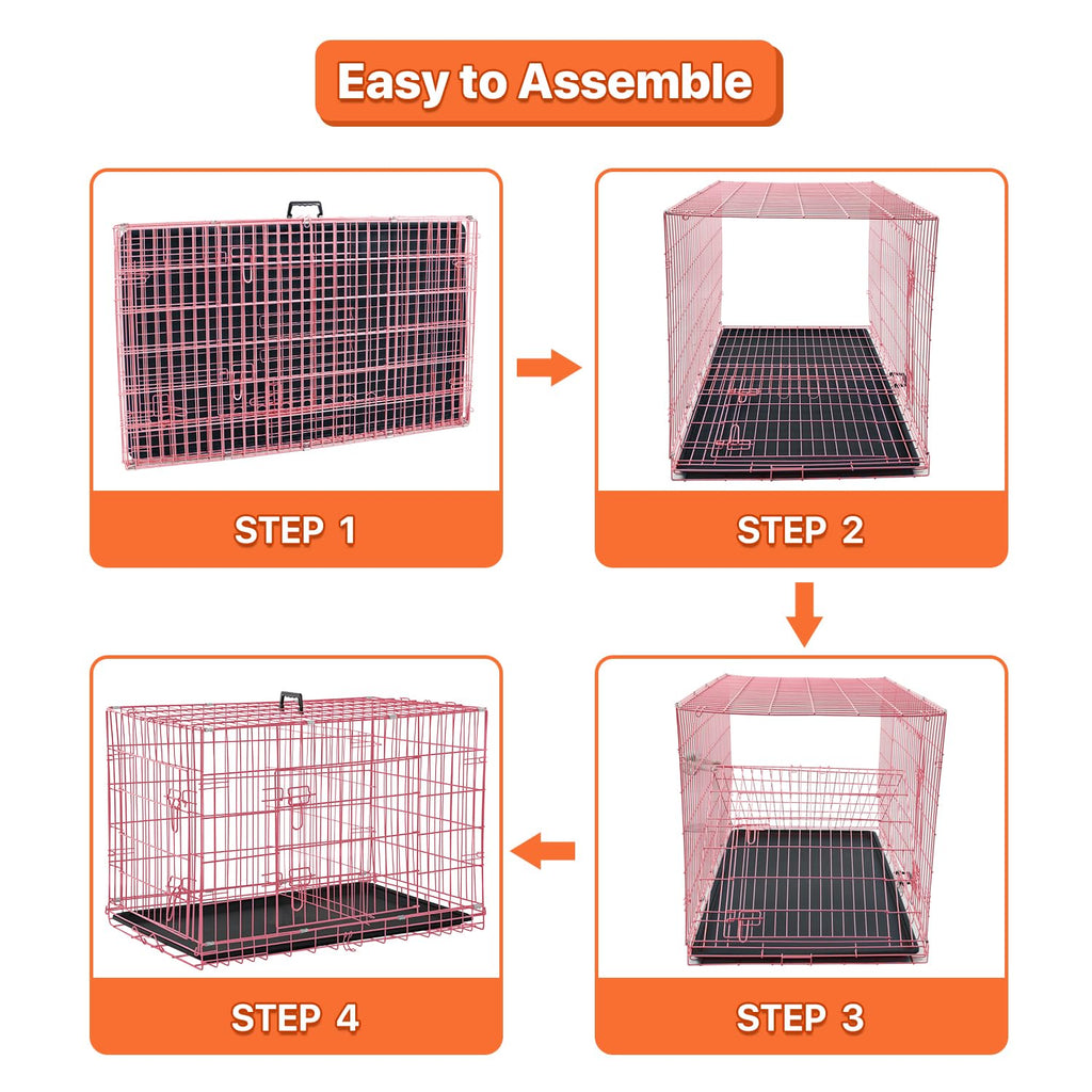 Folding Metal Dog Crate with Tray & Divider E67073