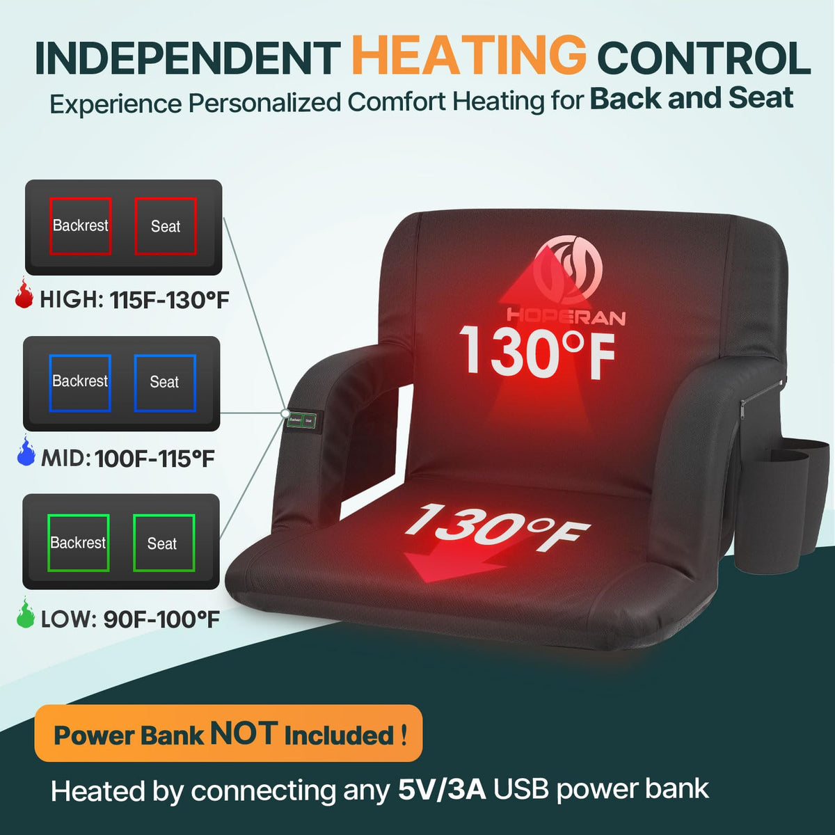 Black Heated Stadium Seats for Bleachers, 2 PCS B704