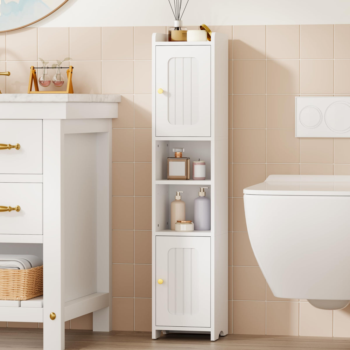 Slim Bathroom Storage Cabinet with 2 Doors and Adjustable Shelf V905