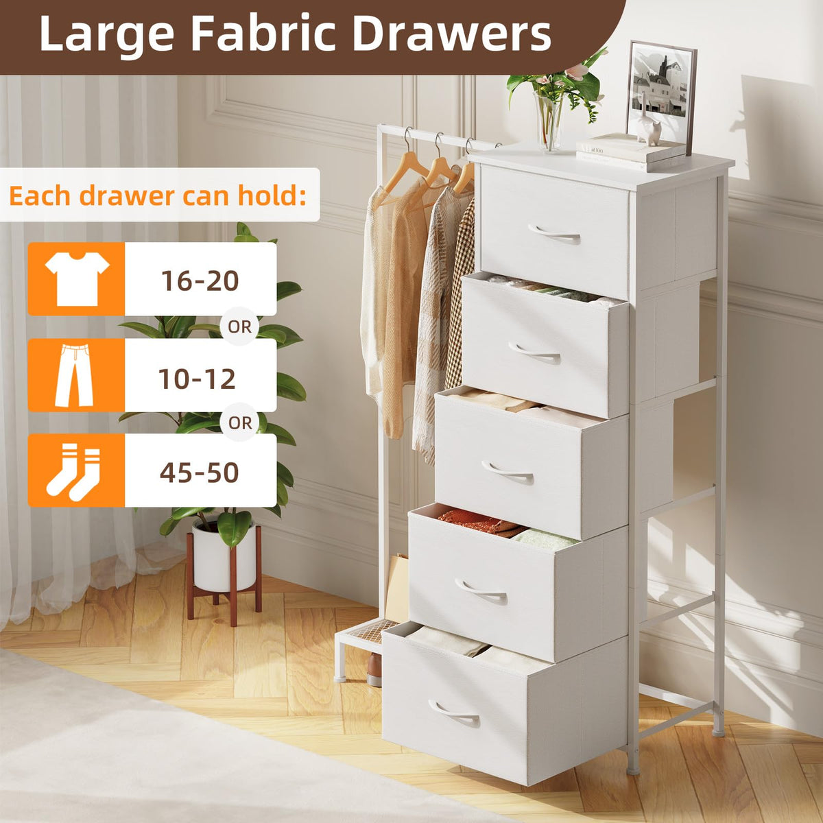 Dresser with Hanging Rack, 5 Drawers I41644