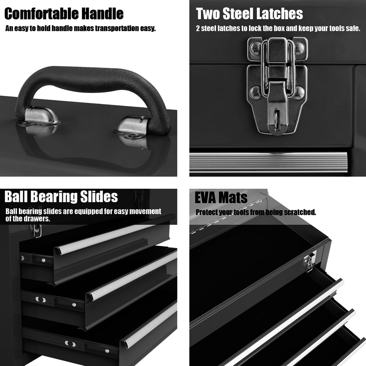 Portable Metal 3 Drawer Lockable Tool Box X18796