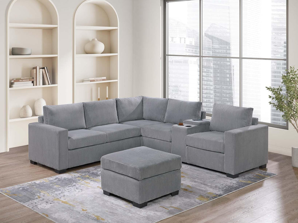 Light Gray 4pc Corduroy Sectional Sofa Set A149